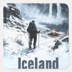 Illustratie van het IJslandse landschap en een wan Vierkante Sticker