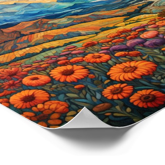 Illustratie van het landschap van de Retro Mountai Poster (Hoek)