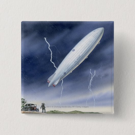 Illustratie van het luchtschip dat wordt getroffen vierkante button 5,1 cm (Voorkant)