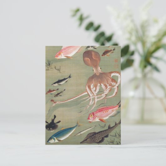 Illustratie van het mariene leven van vissen en in briefkaart (Staand voorkant)