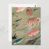 Illustratie van het mariene leven van vissen en in briefkaart (Voorkant / Achterkant)