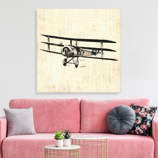  illustratie van het oude Antiek vliegtuig Canvas Afdruk (Insitu (Woonkamer))