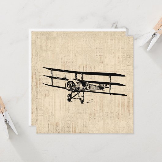 illustratie van het oude Antiek vliegtuig Kaart (Voorkant / Achterkant in situ)