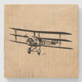  illustratie van het oude Antiek vliegtuig Stenen Onderzetter (Voorkant)