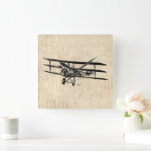 illustratie van het oude Antiek vliegtuig Vierkante Klok (Huis)