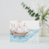 Illustratie van het schip dat de rand van de water briefkaart (Staand voorkant)
