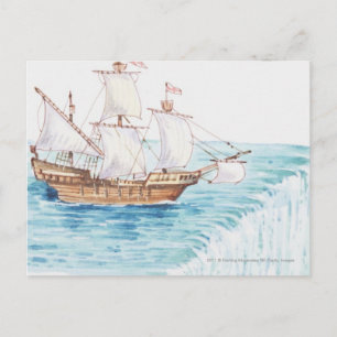 Illustratie van het schip dat de rand van de water briefkaart