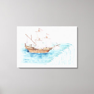 Illustratie van het schip dat de rand van de water canvas afdruk