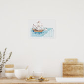 Illustratie van het schip dat de rand van de water poster (Keuken)
