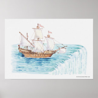 Illustratie van het schip dat de rand van de water poster