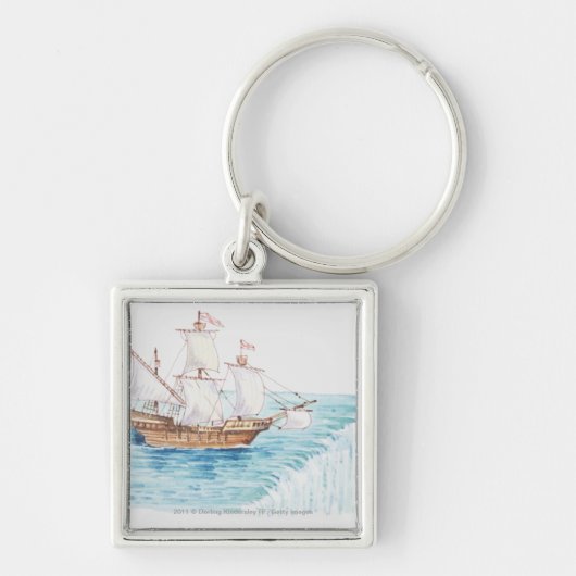 Illustratie van het schip dat de rand van de water sleutelhanger (Voorkant)