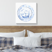 Illustratie van het schip op het bord Iznik uit de Canvas Afdruk (Insitu (Slaapkamer))