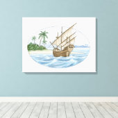 Illustratie van het schip van de 16e eeuw nabij he canvas afdruk (Insitu (Houten vloer))