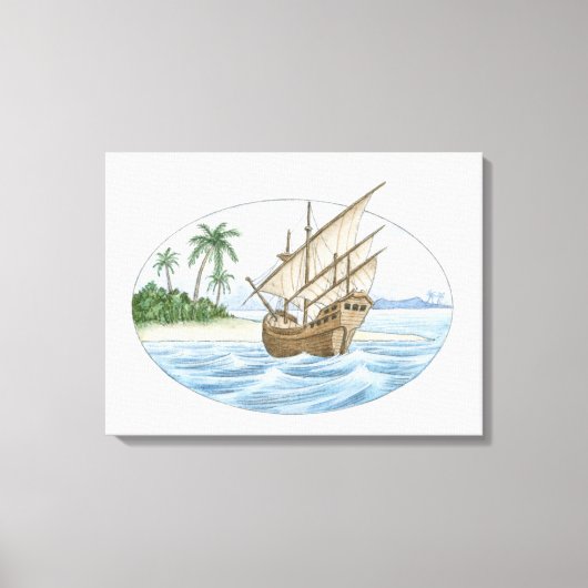 Illustratie van het schip van de 16e eeuw nabij he canvas afdruk (Voorkant)