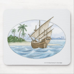 Illustratie van het schip van de 16e eeuw nabij he muismat