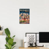 Illustratie van het silhouet van Boekarest Reis Ku Poster (Thuiskantoor)