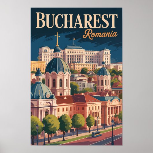 Illustratie van het silhouet van Boekarest Reis Ku Poster (Voorkant)