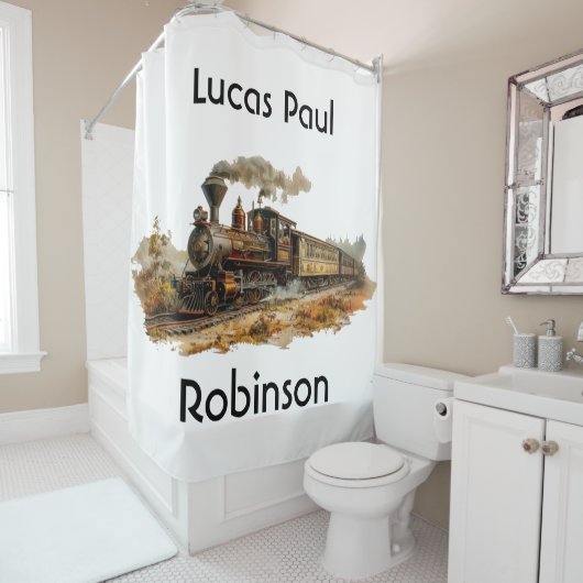  illustratie van het stoomtreinlandschap douchegordijn