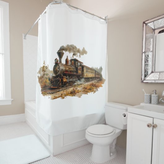 illustratie van het stoomtreinlandschap douchegordijn (In situ)
