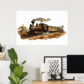  illustratie van het stoomtreinlandschap poster (Thuiskantoor)
