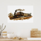  illustratie van het stoomtreinlandschap poster (Keuken)