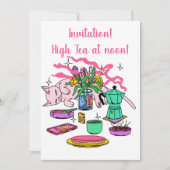 Illustratie van het theebord van Kitty Cat om 12 u Kaart (Voorkant)