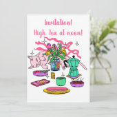 Illustratie van het theebord van Kitty Cat om 12 u Kaart (Staand voorkant)