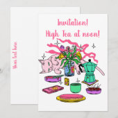 Illustratie van het theebord van Kitty Cat om 12 u Kaart (Voorkant / Achterkant)