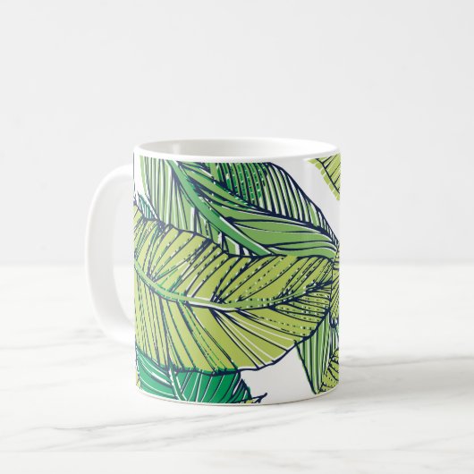 illustratie van het tropische eilandblad/ koffiemok (Voorkant links)