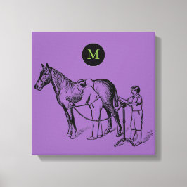  illustratie van het uitknippen van paarden Monogr Canvas Afdruk