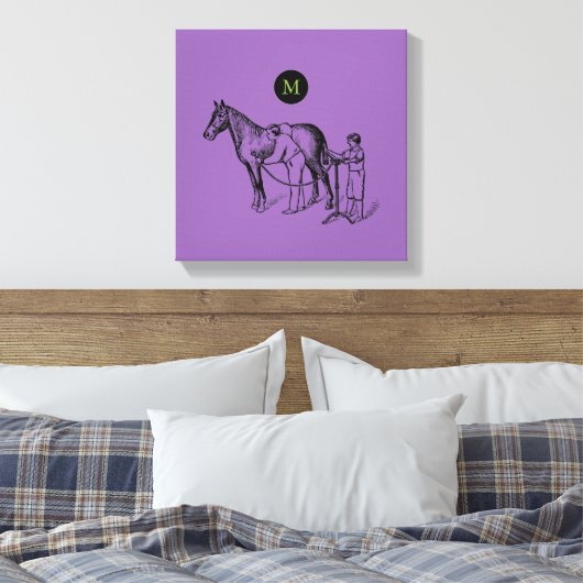 illustratie van het uitknippen van paarden Monogr Canvas Afdruk (Insitu (Slaapkamer))
