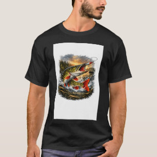Illustratie van het vissen op noordelijke snoek t-shirt