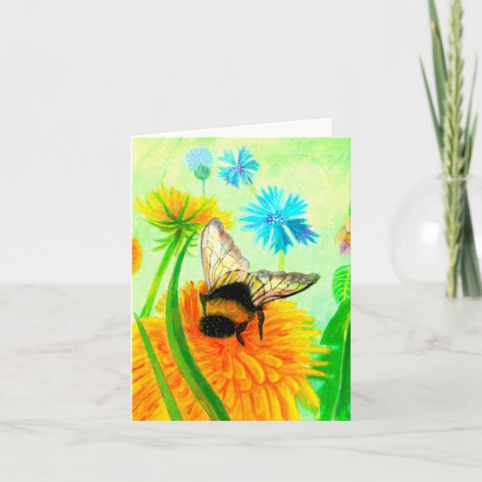 Illustratie van hommel op paardenbloem kaart (Voorkant)