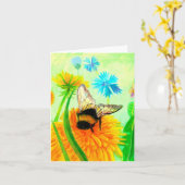 Illustratie van hommel op paardenbloem kaart (Gele Bloem)