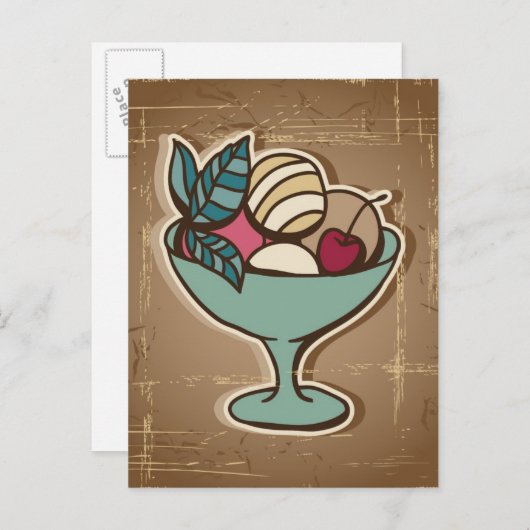 Illustratie van ijscrème in retrostijl briefkaart (Voorkant / Achterkant)