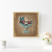 Illustratie van ijscrème in retrostijl vierkante klok (Huis)