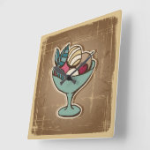 Illustratie van ijscrème in retrostijl vierkante klok (Hoek)