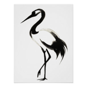 Illustratie van inktkraan – minimalistisch Zen-Pos Perfect Poster