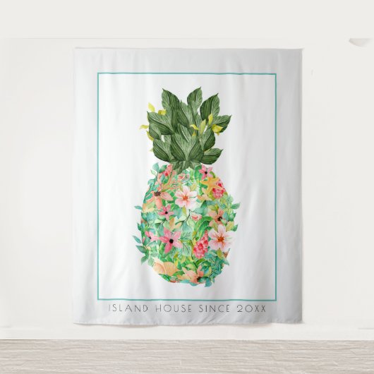 Illustratie van Island Flowers Pineapple Wandkleed (Voorkant)