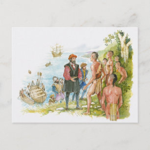 Illustratie van Jacques Cartier converseren met Briefkaart