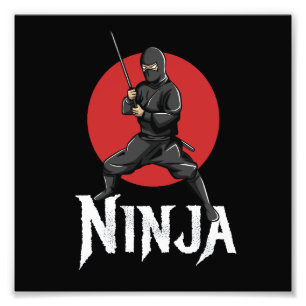 Illustratie van Japanse Ninja Holding Zwaard Foto Afdruk