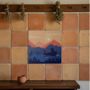 Illustratie van kano op Sunset Lake Tegeltje