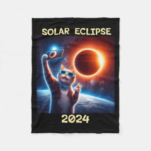 Illustratie van kat tijdens zonsverduistering fleece deken