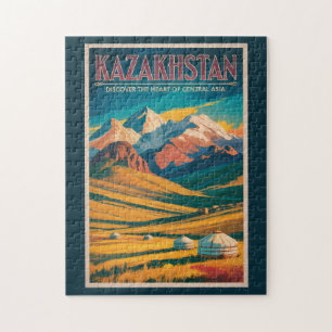 Illustratie van Kazachse steppen Reis Kunst Vintag Legpuzzel