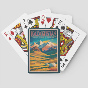 Illustratie van Kazachse steppen Reis Kunst Vintag Pokerkaarten