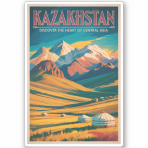 Illustratie van Kazachse steppen Reis Kunst Vintag Sticker