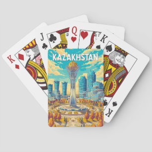 Illustratie van Kazachstan Reis Kunst Vintage Pokerkaarten