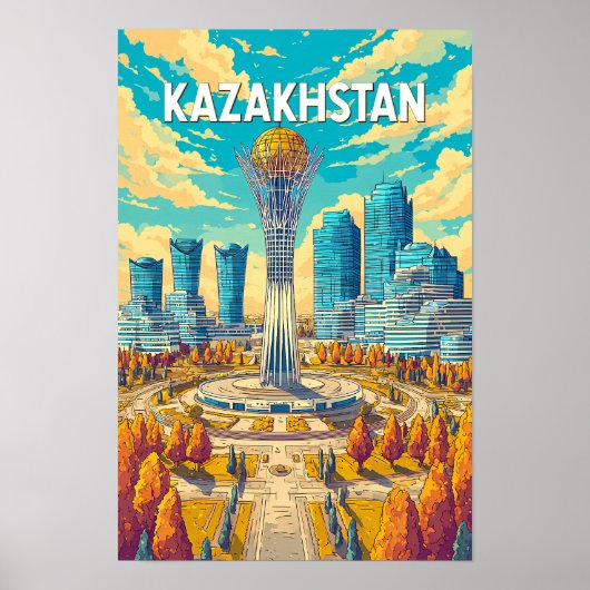 Illustratie van Kazachstan Reis Kunst Vintage Poster (Voorkant)