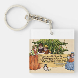 Illustratie van kerstliedjeszangers in victoriaans sleutelhanger