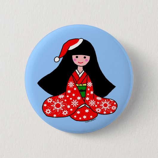 Illustratie van Kimono Girl-Cartoon Ronde Button 5,7 Cm (Voorkant)